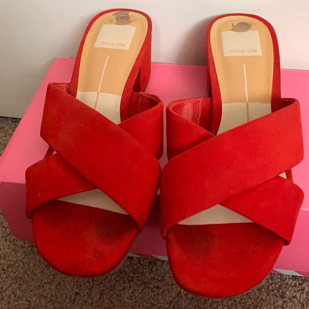 Dolce Vita Red Cross Strap Mules 37.5